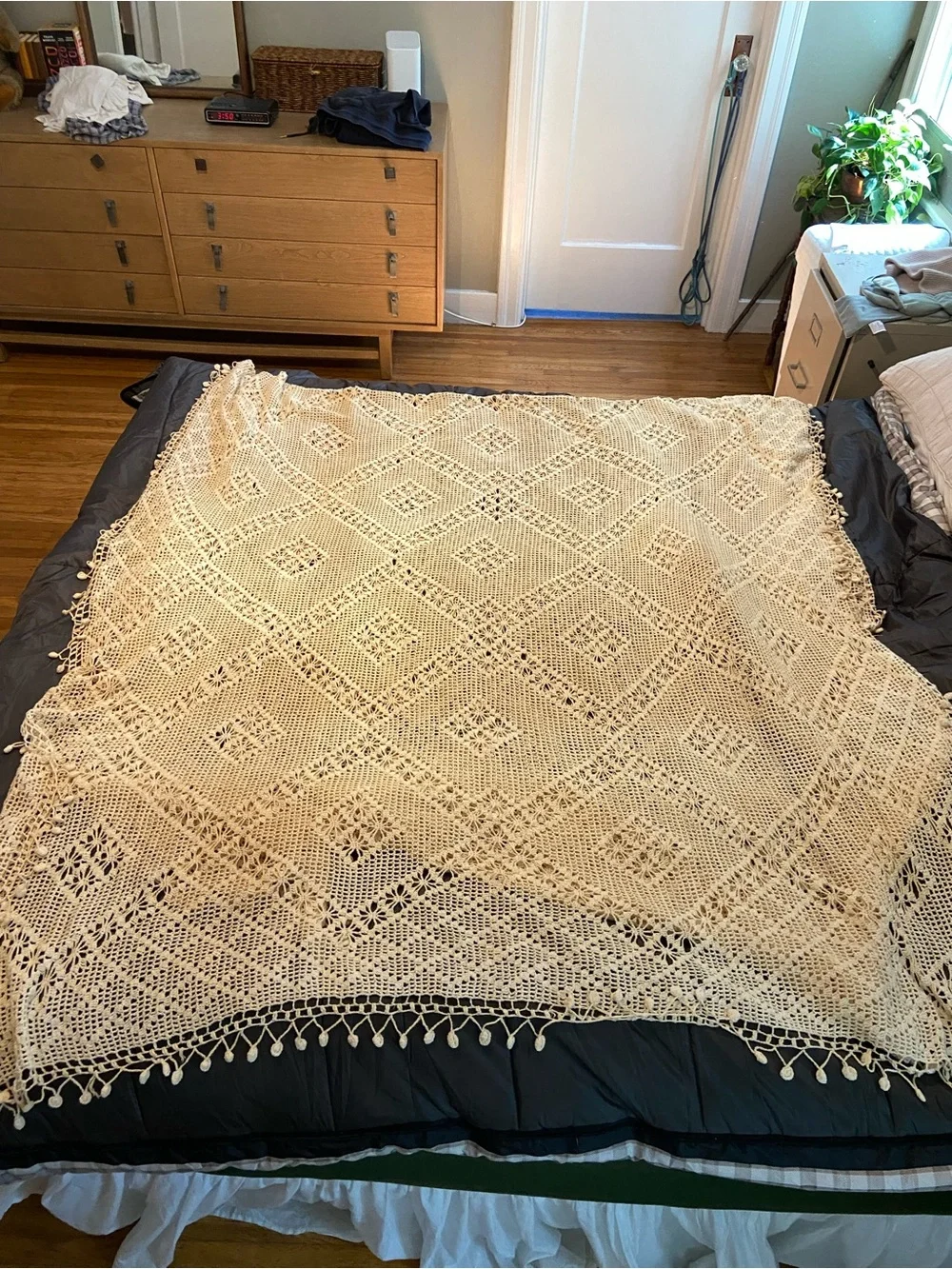Handmade Crochet Throw in Ecru
